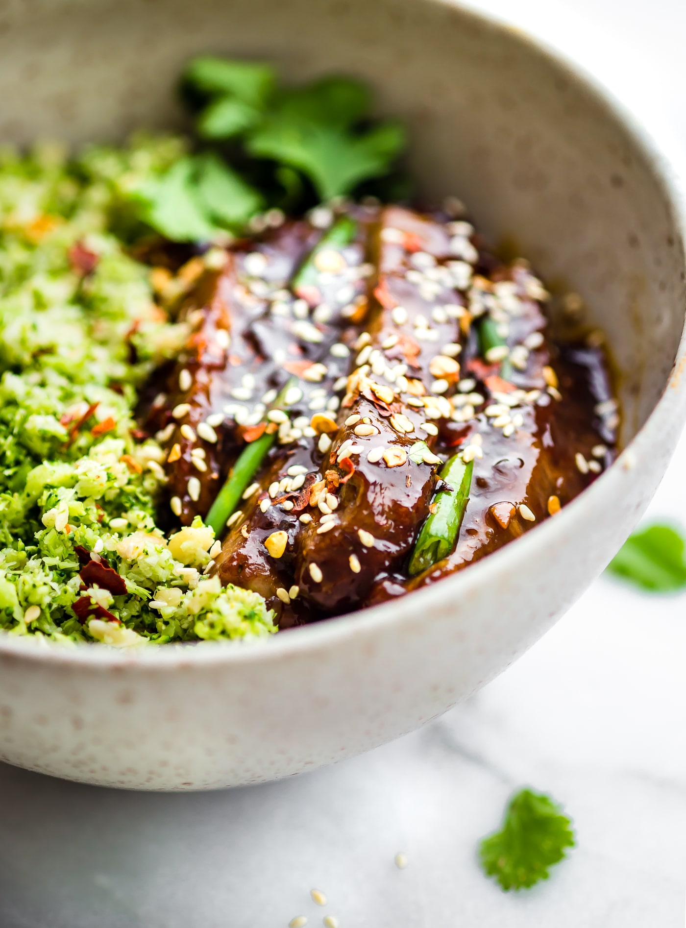 Mongolian Beef Broccoli "Rice" Bowls {Quick, Easy Recipe}