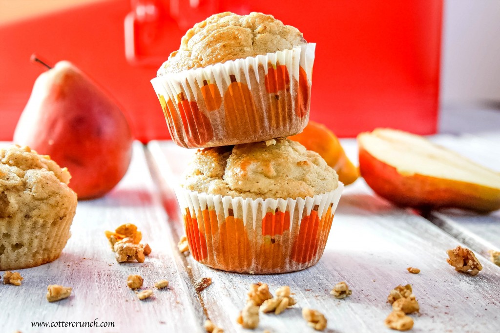 Ginger spiced pear muffins (paleo) -- Protein Packed and Grain free! Great for travel! On the go, in the air, or on the road! Oh and simply delicious. www.cottercrunch.com