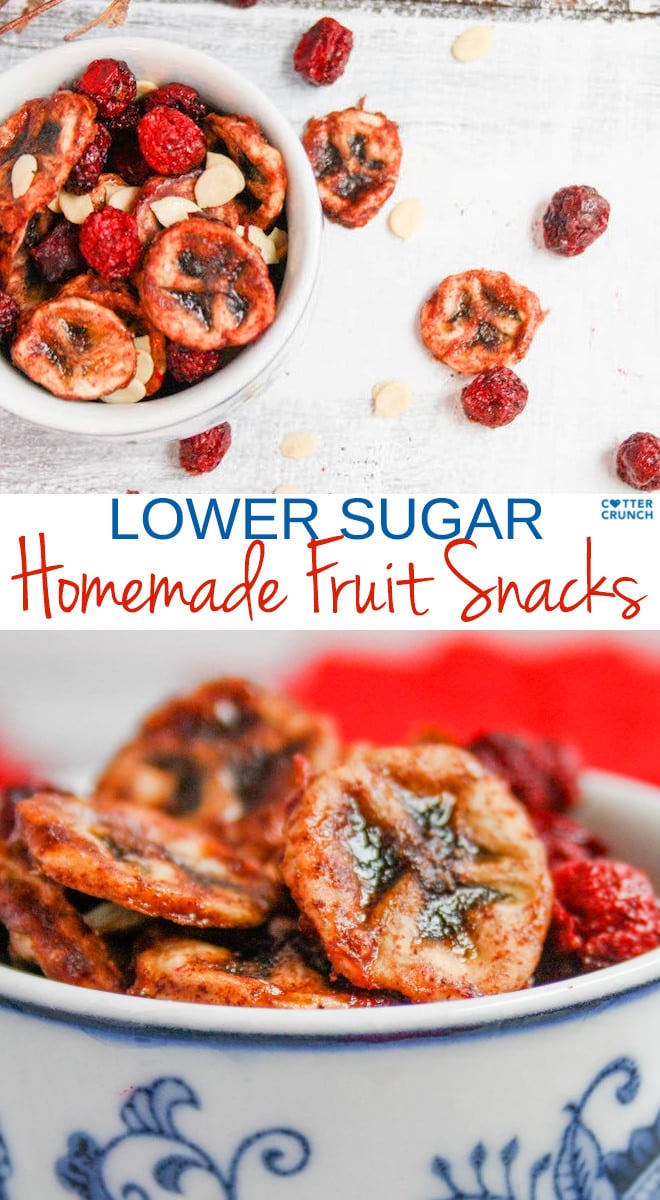 Make your own healthy lower sugar snacks with these homemade fruit and veggie chips. Super easy and delicious! Kid friendly and vegan too.