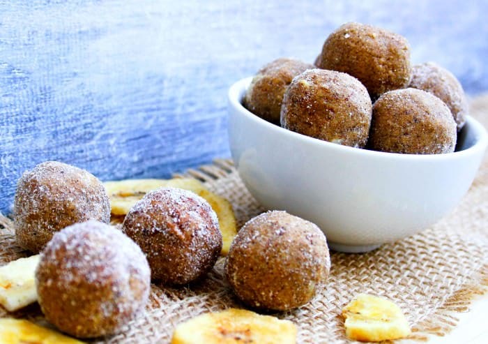 Cinnamon and Spice Plantain Protein bites! A Grain Free Protein Bite flavor using winter spices; Cinnamon Clove, Ground Anise! Paleo and Vegan Friendly