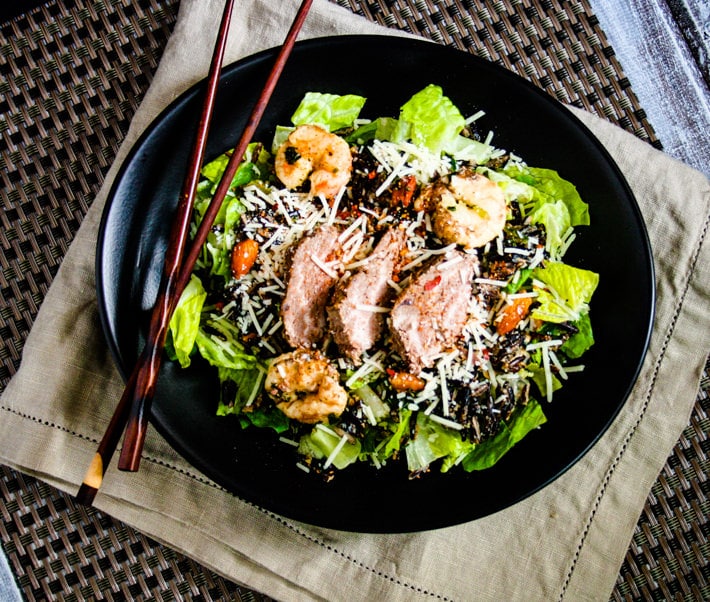 This surf and turf spicy caesar salad with curry is a healthy dish great for spicing up your salads while keeping your immune system strong! Easy to make and my version is gluten free of course!