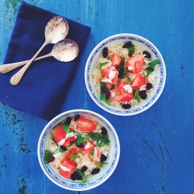 coconut rice and watermelon salad bowls