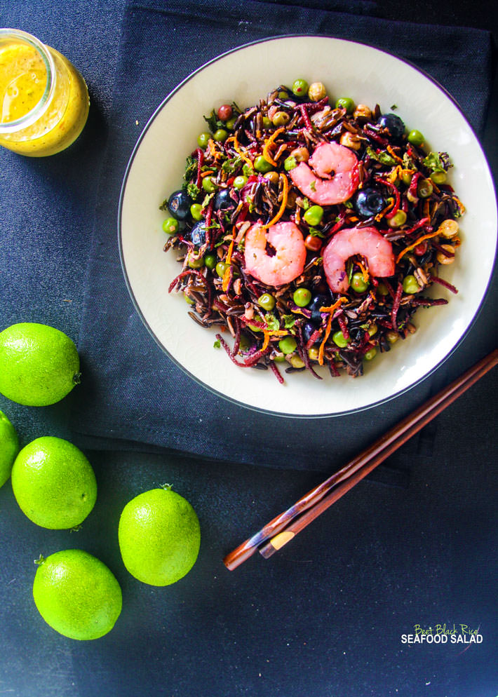 Load up on antioxidants with a gluten free shrimp salad! With beets, black rice, and a lemon-lime vinaigrette, this powerhouse salad is great for "Spring Cleaning" your diet! It's colorful, flavorful, and protein packed!