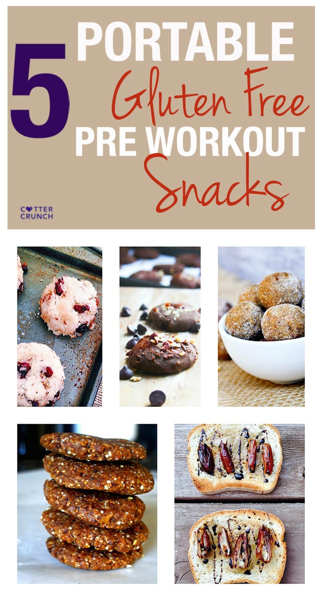 5 Portable Gluten Free Pre Workout Snacks. Healthy quick snacks that are easy to digest and eat on the go. Great fuel for your next workout; snacks for both strength or cardio!