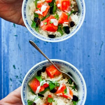 coconut rice and watermelon salad bowls
