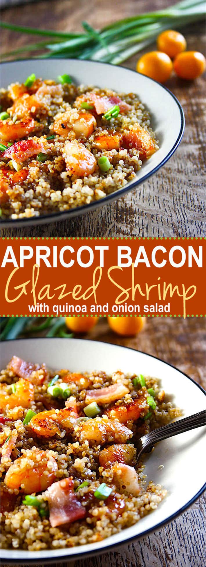 Apricot Bacon Glazed shrimp - A super EASY and flavorful shrimp dish that your whole family will love! It's gluten Free, healthy, and has a sweet savory sauce to DIE FOR!