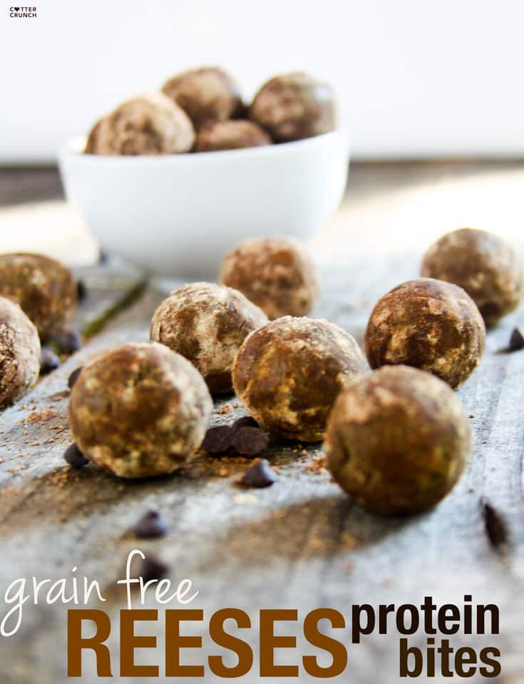 Grain and gluten Free dark chocolate cocoa Reese's Protein Bites! A super food snack that's delicious, no bake, and protein packed! Real food ingredients that taste REAL GOOD!