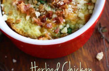 Gluten Free Herbed Chicken and Biscuit Bake. A comfort food made healthy, gluten free, and ready in 30 minutes. Can be made primal or paleo too!