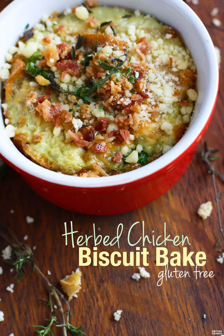 Gluten Free Herbed Chicken and Biscuit Bake. A comfort food made healthy, gluten free, and ready in 30 minutes. Can be made primal or paleo too!