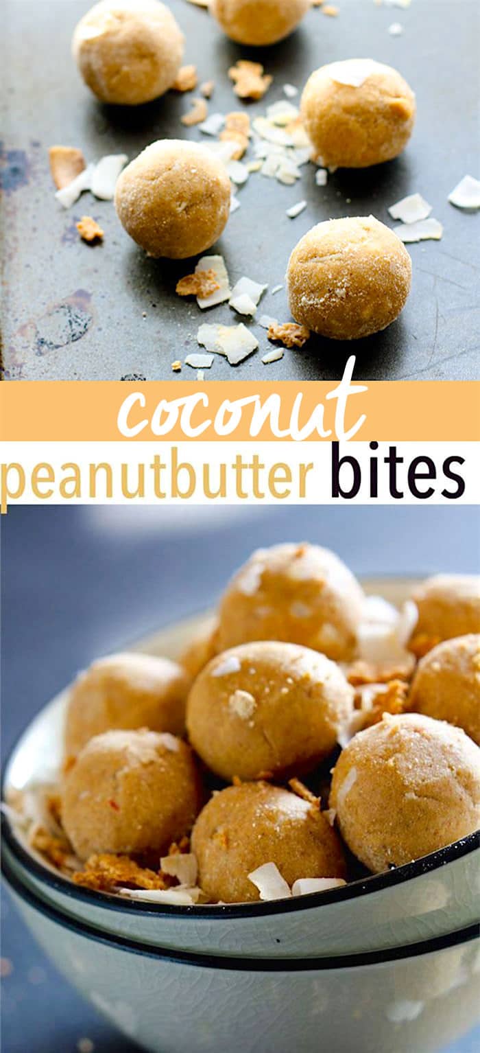 Grain Free Coconut Peanut Butter Protein Bites! A rich flavor but packed with protein! These NO BAKE vegan protein bites are lower in sugar and carbs. Great for summer treats!