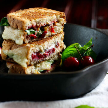 Gluten Free Grilled Cheese with Cherries, Basil, and Provolone