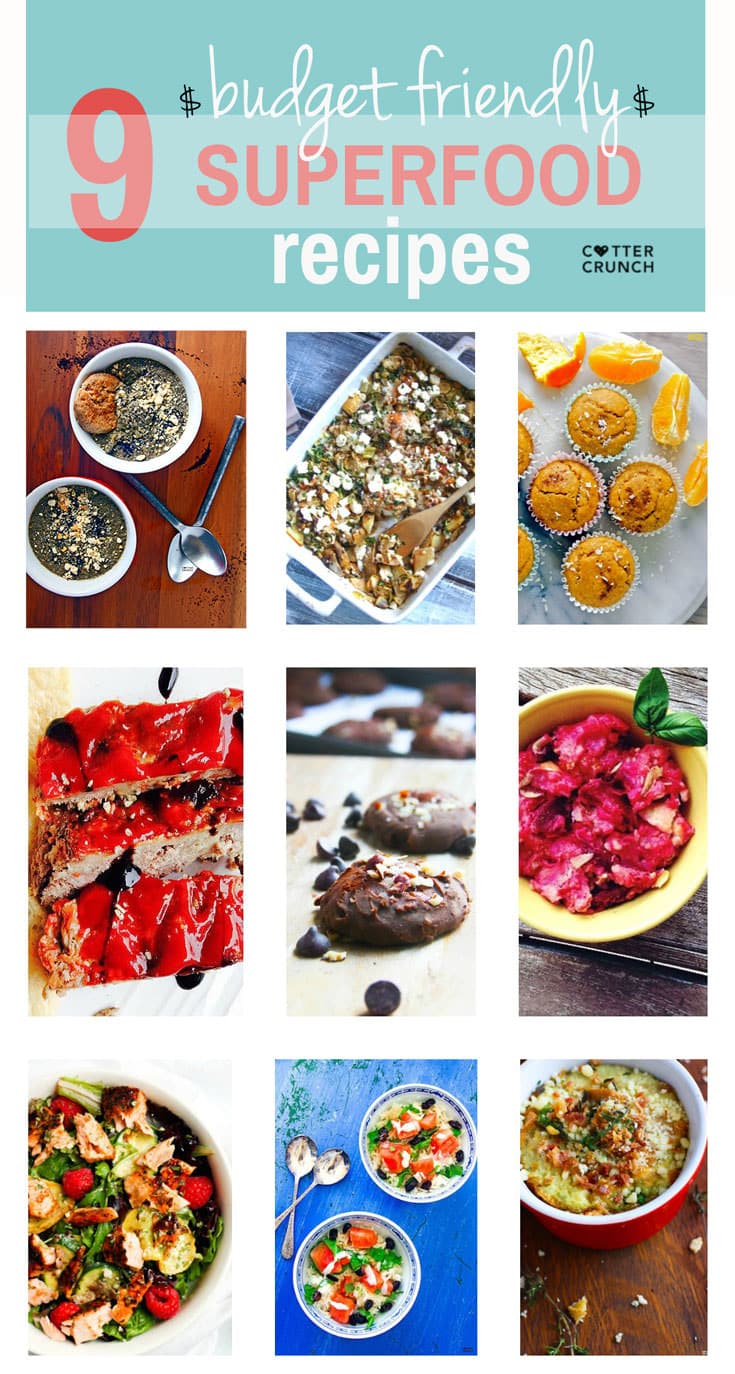Nine budget friendly super foods recipes! Eating healthy and gluten free doesn't have to break the bank. Try these more affordable super foods and recipes for your next meal or snack and feel good about your budget and your health!