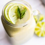 keto green smoothie with lime and mint in jar