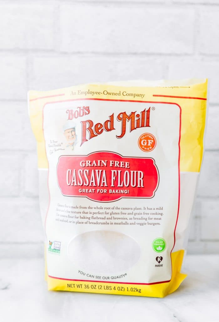 cassava flour bag on white counter