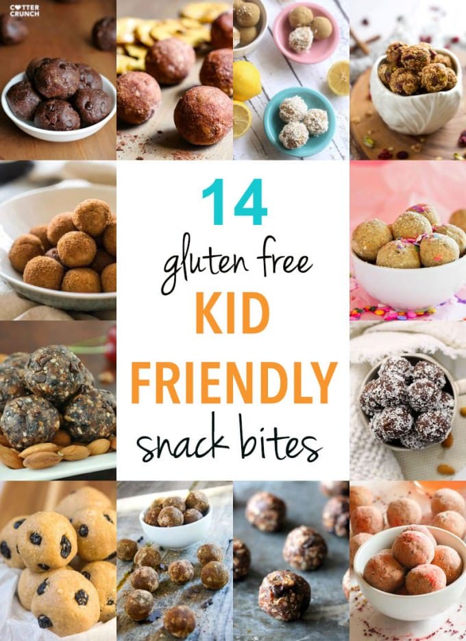14 gluten free and kid friendly snack bites! These gluten free bites/balls are packed with flavor, nutrients, and allergy friendly REAL food ingredients! Great snacking for kids on the go or back to school. Easy to make with minimal ingredients!