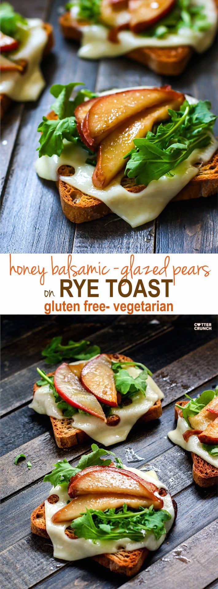 Honey Balsamic-glazed pears with Swiss Cheese and arugula on @udisglutenfree Gluten Free Rye toast! A delicious vegetarian meal great for a quick lunch, appetizer, or even a post workout snack! Balanced with whole grain gluten free carbs, protein, and healthy fats!