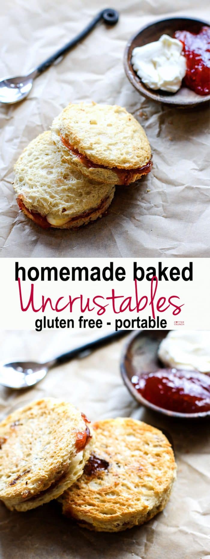 Gluten free homemade baked "Uncrustables" (aka Quick Crusts). Real food fuel, easy to make, healthy, and great for meals/snacks on the go! Kid friendly, Vegan Friendly, Athlete friendly! #cottercrunch