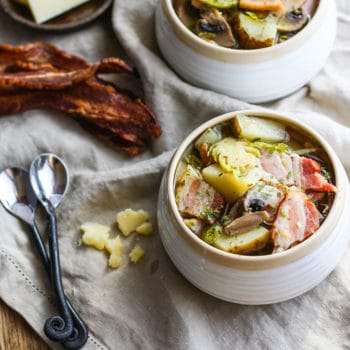 This smoked bacon veggie soup is gluten free and grain free, and packed with simple, wholesome ingredients and flavor. Easy to make in a slow cooker, too! Get the recipe at CotterCrunch.com