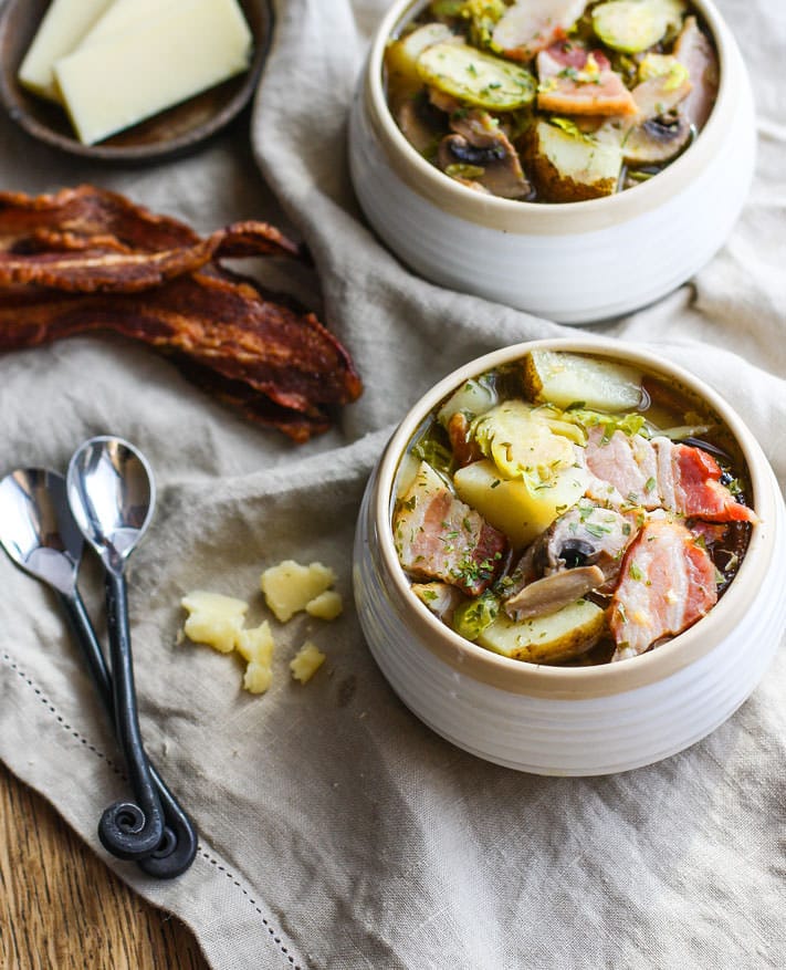 This smoked bacon veggie soup is gluten free and grain free, and packed with simple, wholesome ingredients and flavor. Easy to make in a slow cooker, too! Get the recipe at CotterCrunch.com