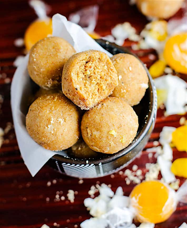 Grain Free no bake coconut peanut butter butterscotch bites! Energy/dessert bites that taste like butterscotch candy! Simple healthy ingredients! Vegan friendly and easy to make!