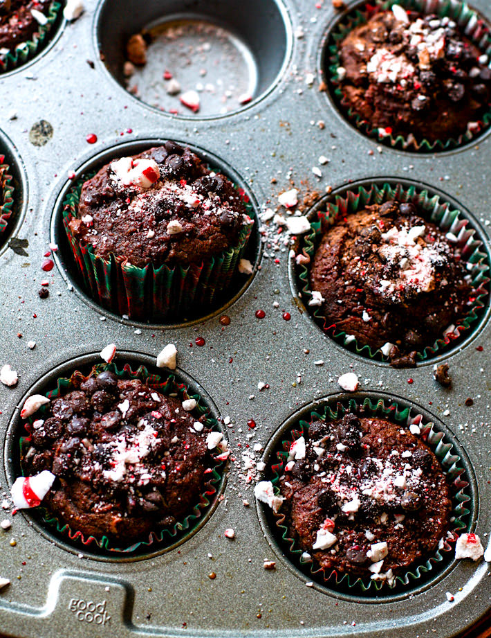 Dark Chocolate Peppermint Muffins with Soothing Peppermint oil! These chocolate peppermint muffins are not only grain free, but a healthy and festive way to enjoy breakfast or dessert.