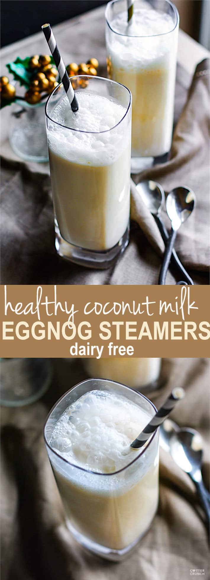 Healthy Coconut Milk Eggnog Steamers! This dairy free eggnog drink is quick to make, single serve or for multiple, full of good healthy fats, adn super delicious! Enjoy during the holidays or anytime!