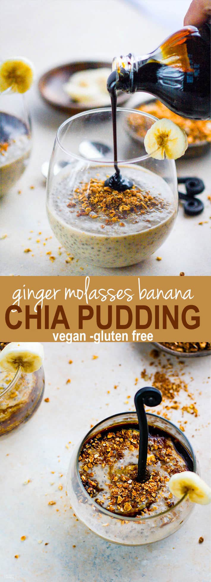 Vegan Ginger Molasses Banana Chia Pudding! This gluten free chia pudding recipe is definitely one to keep around! Taste like a dessert! Simple to make! But more importantly, the key ingredients (ginger, molasses, banana, chia) work together in harmony to create one IMMUNITY boosting recipe! Which is needed for the holiday season or any time of year. www.cottercrunch.com