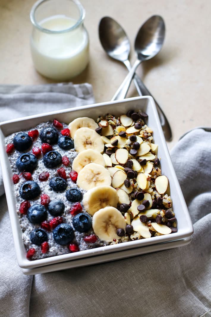 Real energy from real food! These gluten free breakfast power bowls are made with soaked quinoa and chia seed. The proper preparation for these antioxidant rich bowls can help POWER you through the day! Oh and they are SUPER delicious. Vegan friendly.