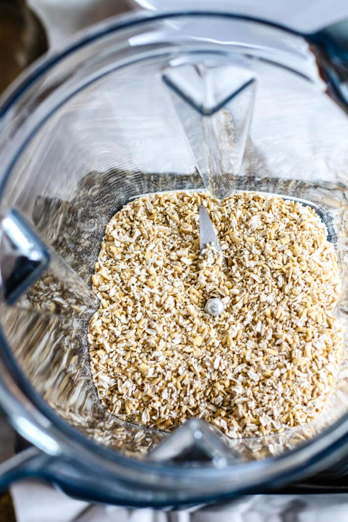 raw gluten-free oats blended to coarse texture in a high speed blender