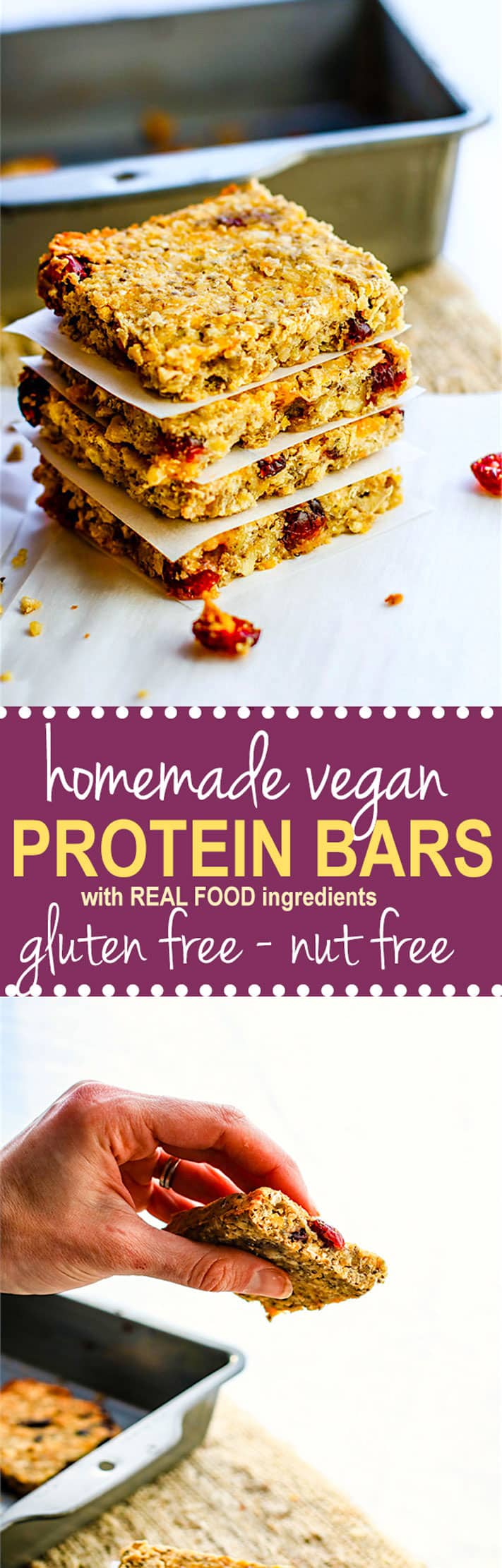 How to Make Homemade Vegan Protein Bars {Gluten Free, Nut Free}. No protein Powder Needed! Gluten free and nut free vegan protein bars made with simple wholesome protein rich ingredients. Delicious and easy to make!