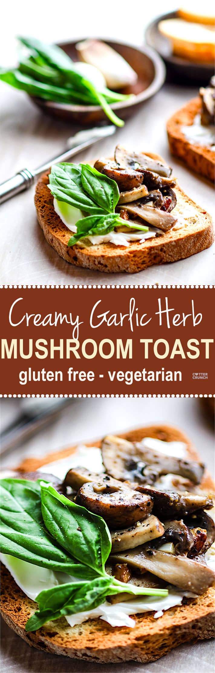 creamy garlic herb mushroom toast. simple savory, buttery #glutenfree appetizer!