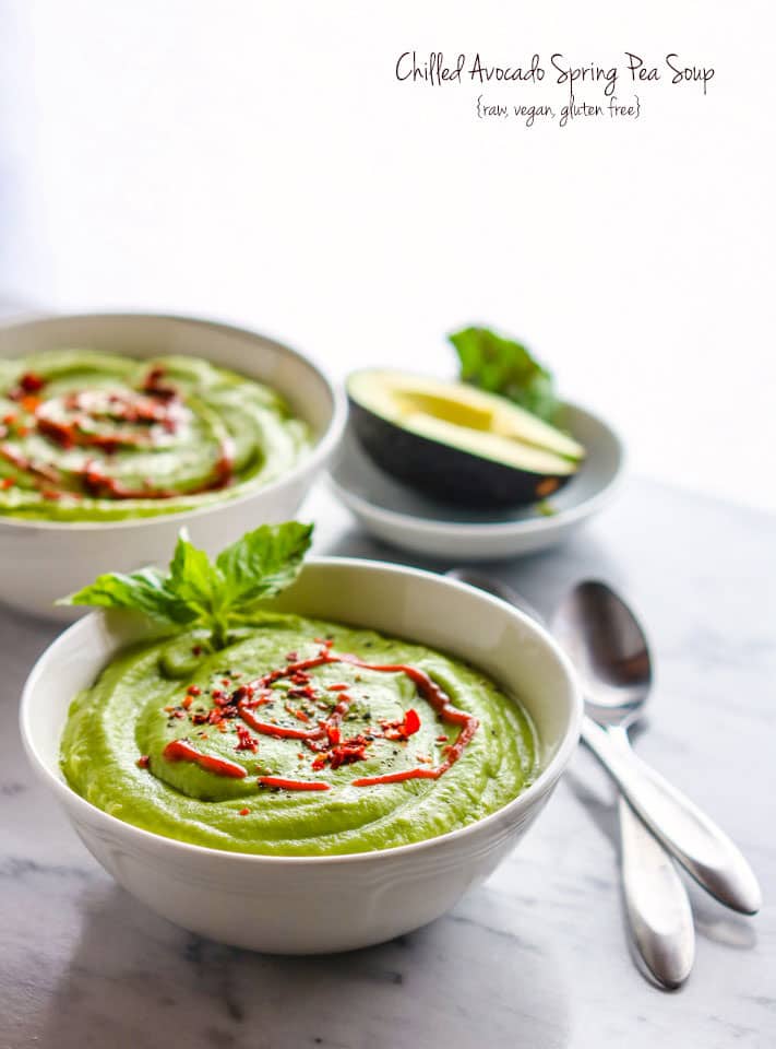 Vegan Chilled Artichoke Avocado Spring Pea Soup. Super Creamy Raw Spring Pea Soup loaded with extra veggies, tons of flavor, and packed full of nourishment