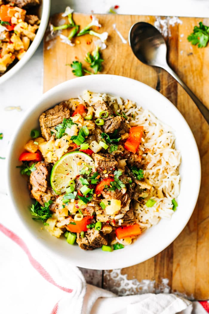 slow cooker beef and rice bowl