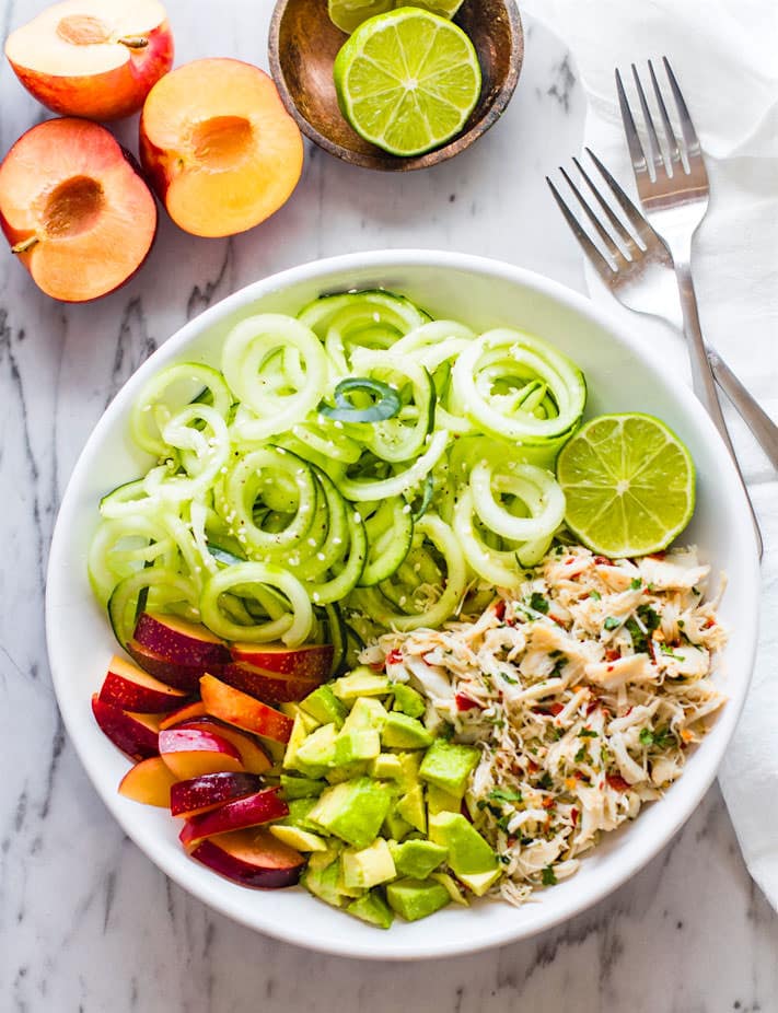 Healthy Asian Crab and Avocado Spiralized Cucumber Salad {Paleo} via Cotter Crunch