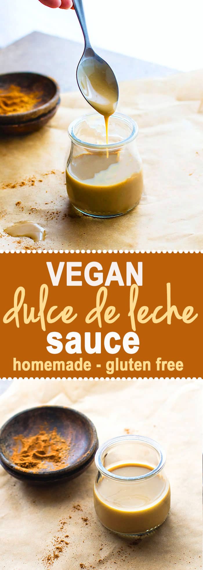 Homemade Vegan Dulce De Leche Sauce made with Natural Unrefined Sugar. A healthy gluten free vegan alternative to your classic dulce de leche sauce. Great on desserts (or mexican chocolate MUFFINS), in coffee, in smoothies, and more! Easy to make and made with simple ingredients