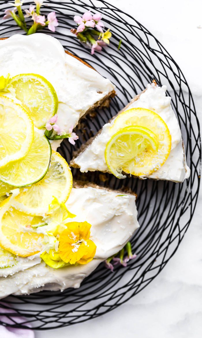 vegan lime coconut cake with frosting