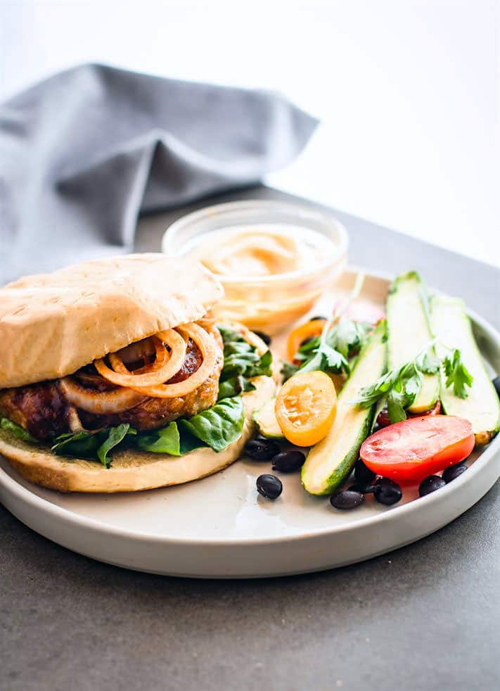 Gluten free grilled chicken adobo Burgers! Perfect for BBQs, so tasty, healthy, and dairy free.
