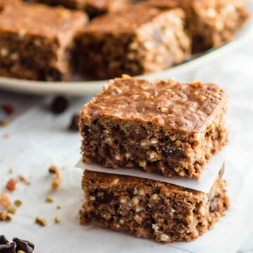 Bacon Chocolate Chip Gluten Free Crunch Bars! The original "crunch" bar just got an upgrade! These homemade gluten free crunch bars are and made with uncured bacon bits, dark chocolate chips, and ancient grains! Sweet, crunchy, chocolatey, salty, and just plain DELICIOUS!