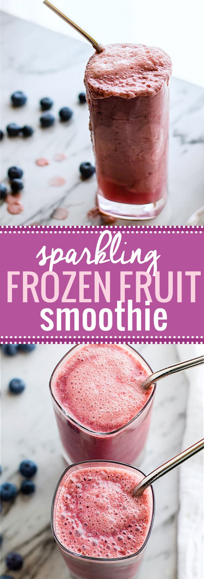 5 ingredient Sparkling Frozen Fruit Smoothie! This frozen fruit smoothie is the perfect Healthy summer refresher. No ice needed. Paleo and Vegan friendly @cottercrunch