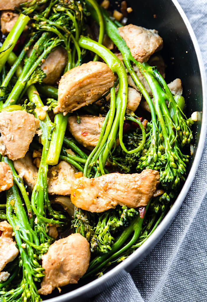 Quick Thai-Style Pork Broccolini Stir Fry. This Thai-Style Stir Fry with Pork and Broccolini is a great weeknight meal that is easy to make, gluten free, and paleo friendly. A Healthy protein packed that only takes 30 minutes from start to finish!