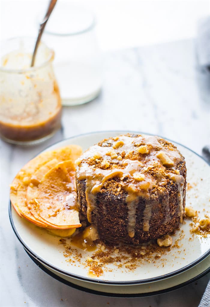 Need a quick healthy Breakfast recipe? Try this deliciously tasty Vegan Apple Pie Peanut Butter Mug Cake! A vegan mug cake that taste like dessert! Grain free, gluten free, kid friendly, and ready in less than 2 minutes.