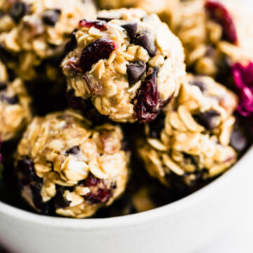 bite sized no bake oatmeal cookies in a bowl