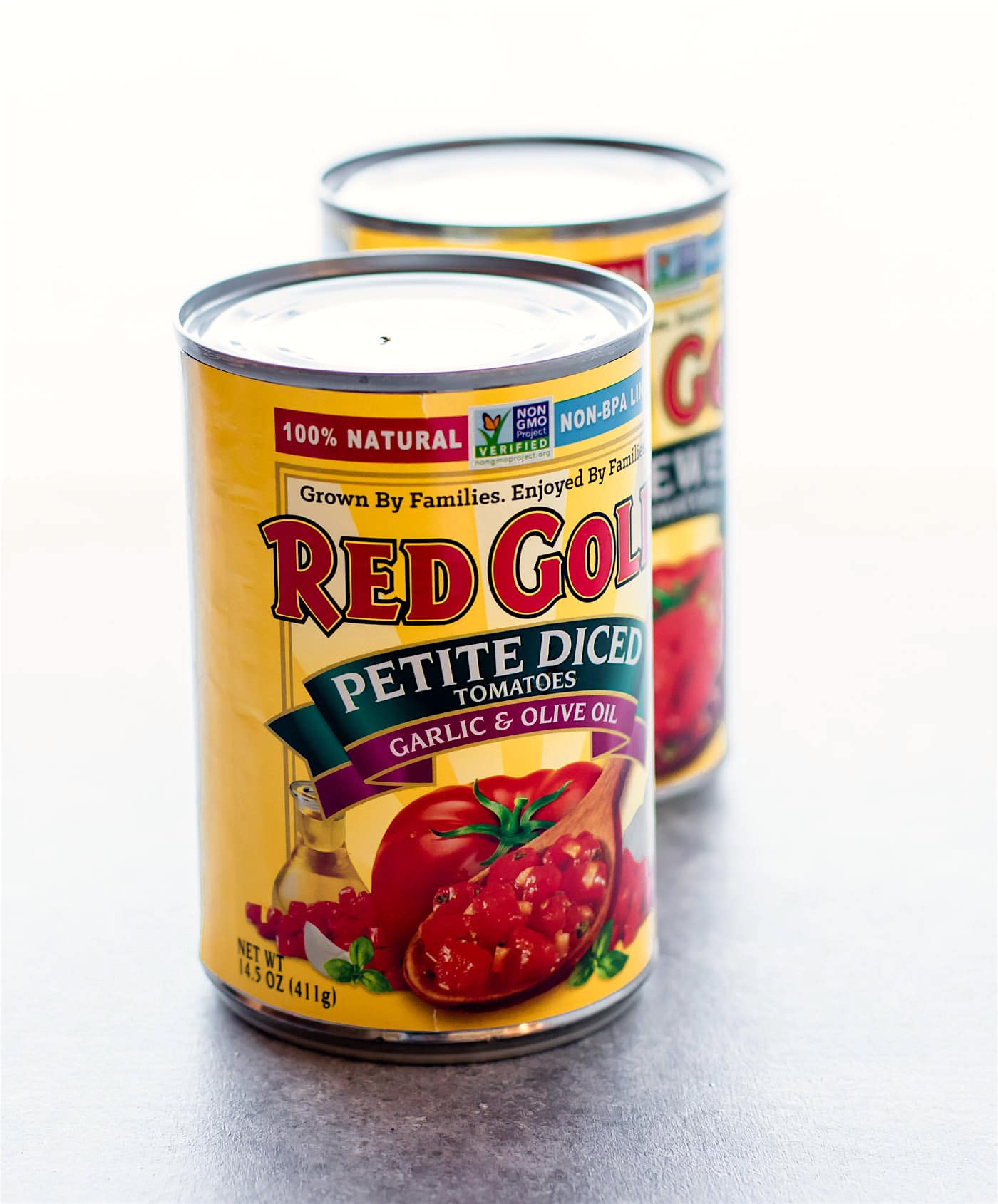 cans of Red Gold petite diced tomatoes