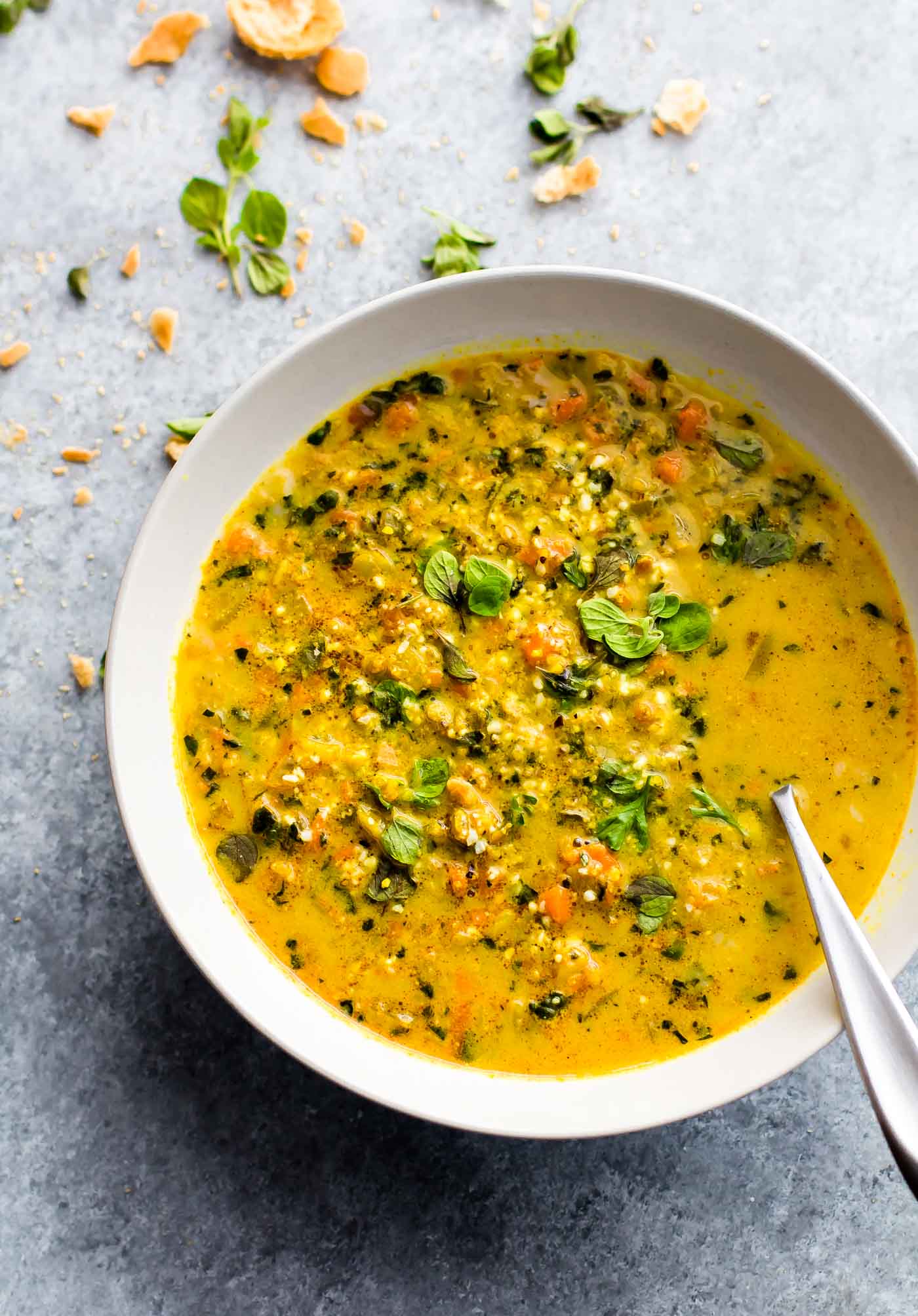 bowl of healthy Cauliflower Rice Kale Soup