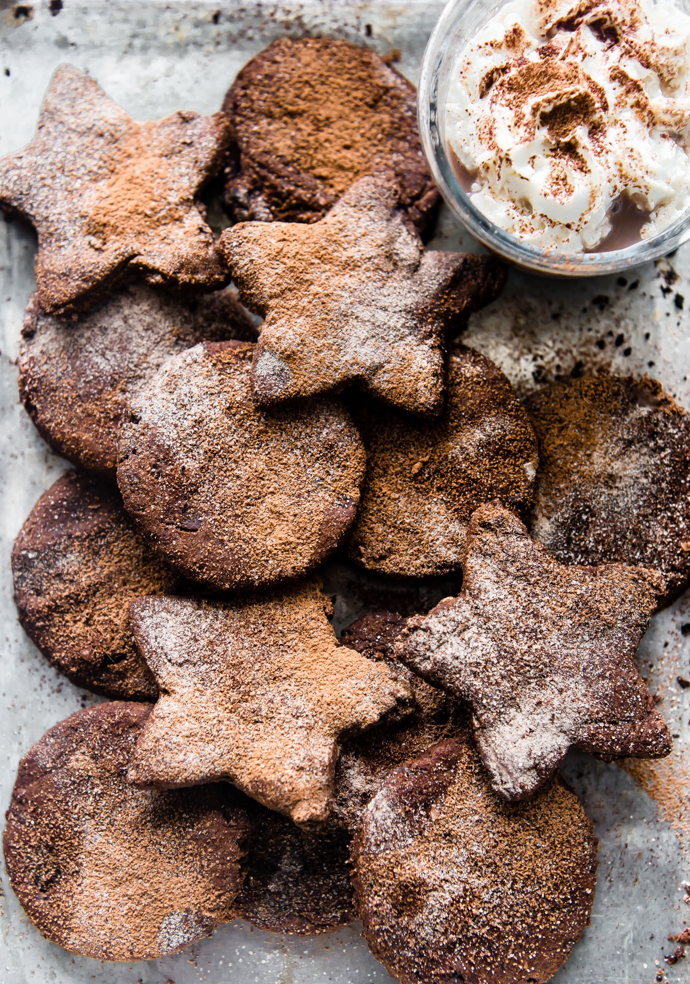 overhead: Mexican chocolate sugar cookie cut-outs in star shapes