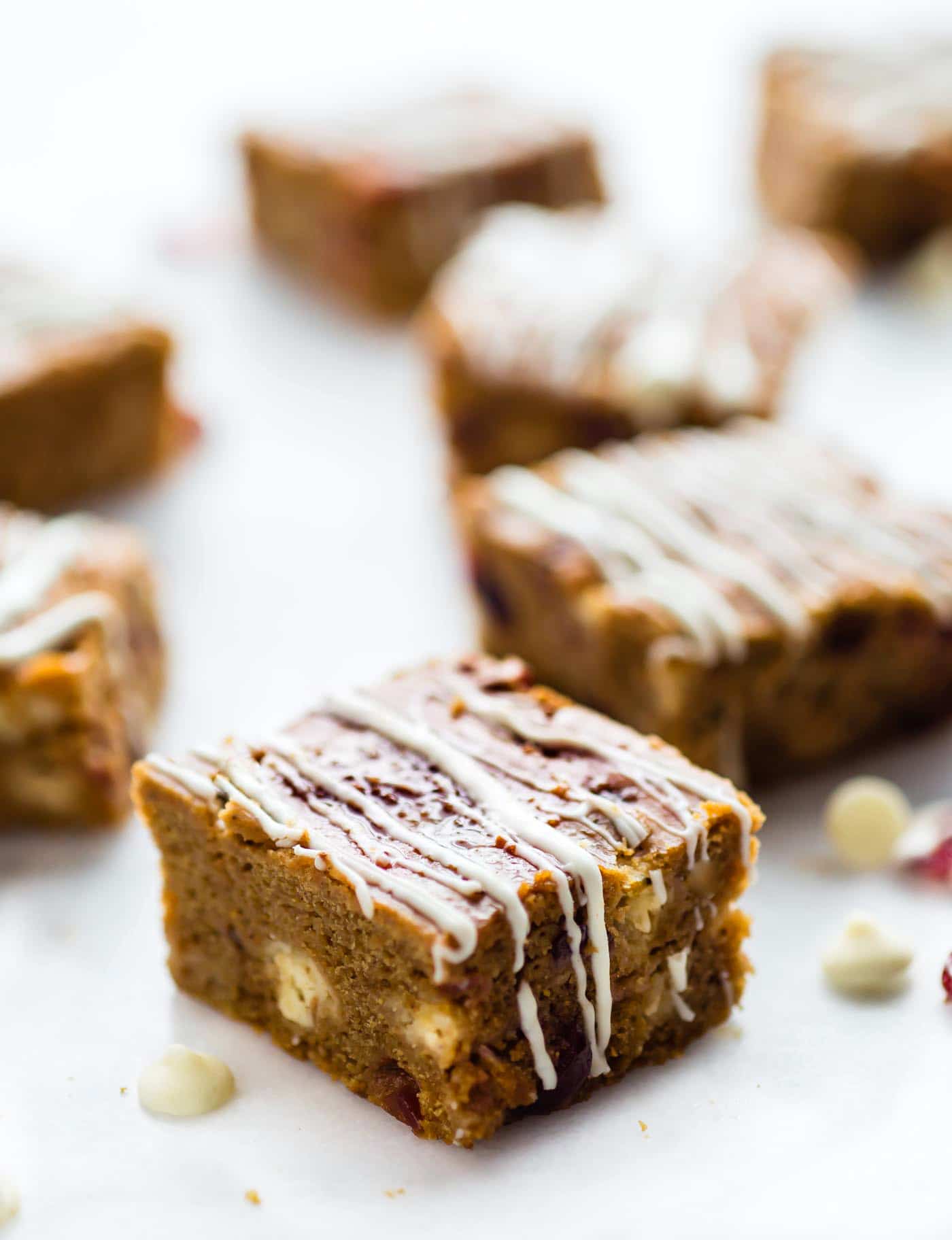 healthy pumpkin bars with cranberries and white chocolate