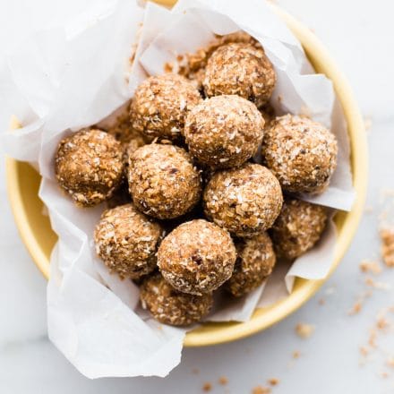basket of toasted coconut bliss balls