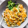Chili Garlic Cauliflower Risotto Bowls are an easy Paleo dish to satisfy that comfort food craving! A healthy vegan recipe with a spicy sauce.