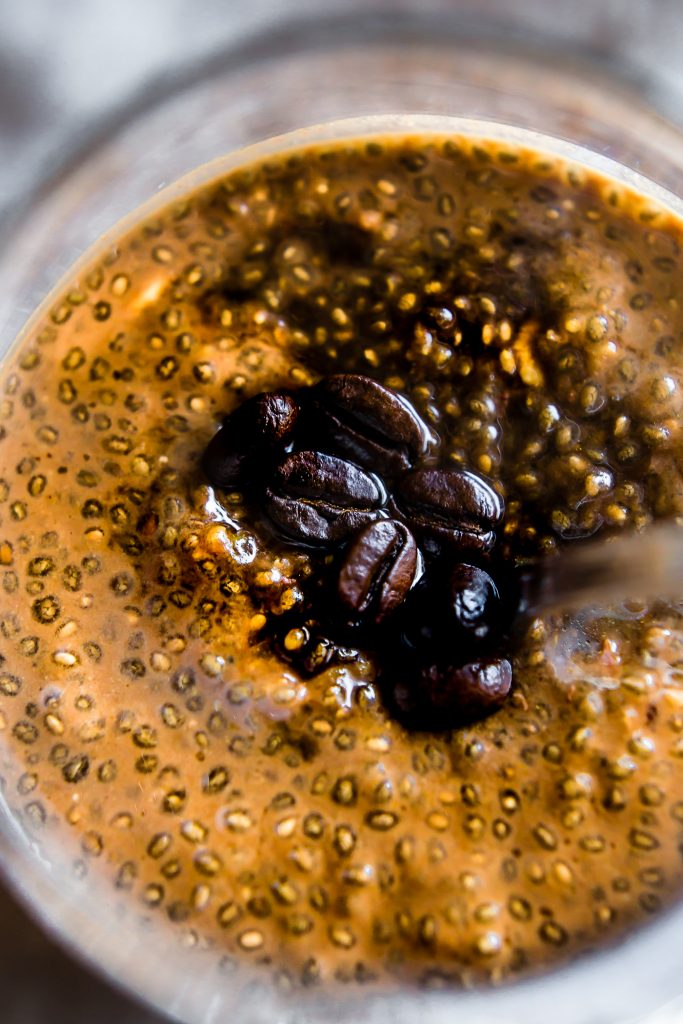 Vegan Latte Protein Chia Pudding! Delicious and healthy chia seed pudding packed with plant based protein and a kick of caffeine/coffee. This protein pudding makes for a nutrient dense breakfast that’s naturally gluten free and easy to make! 