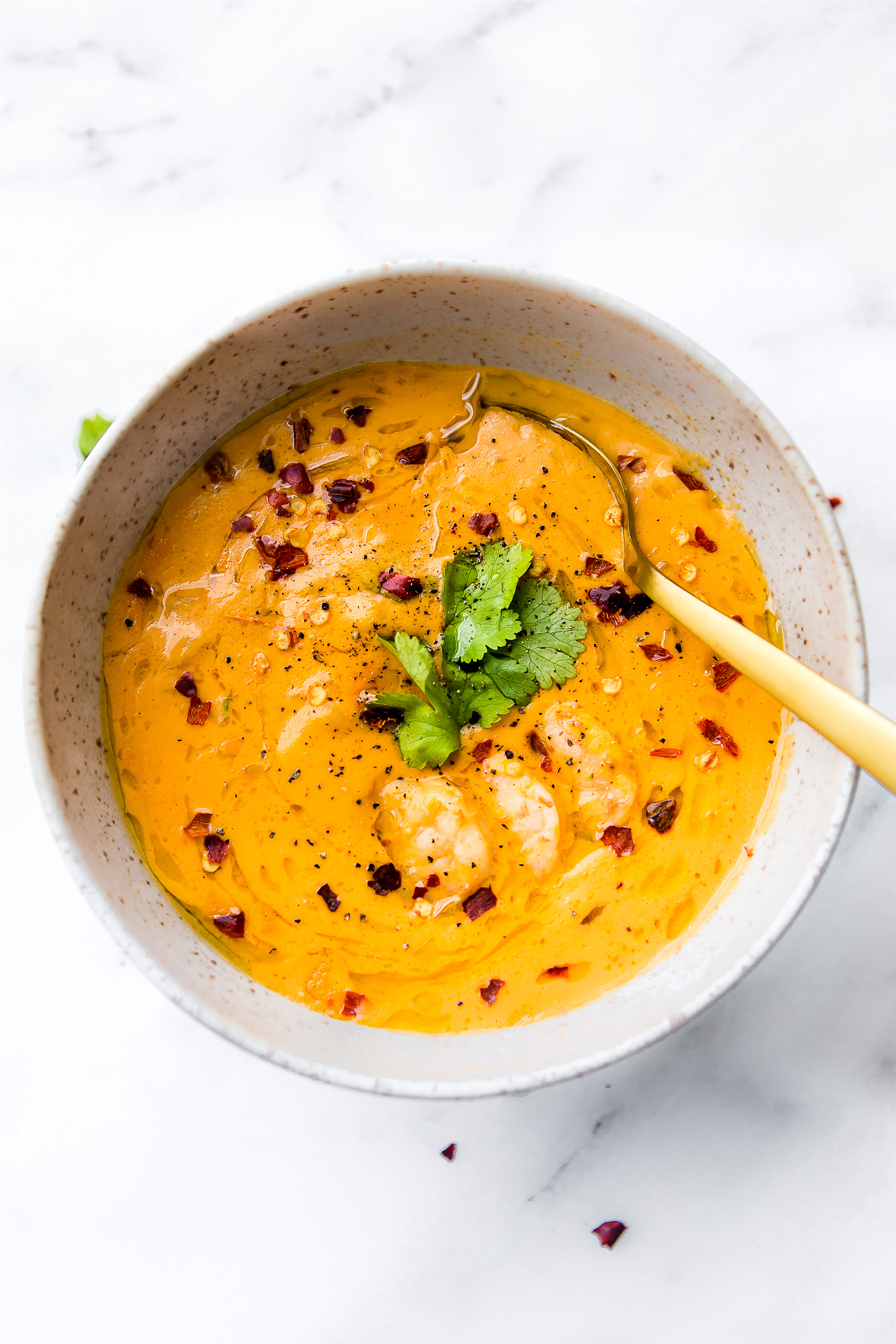 bowl of roasted red pepper bisque